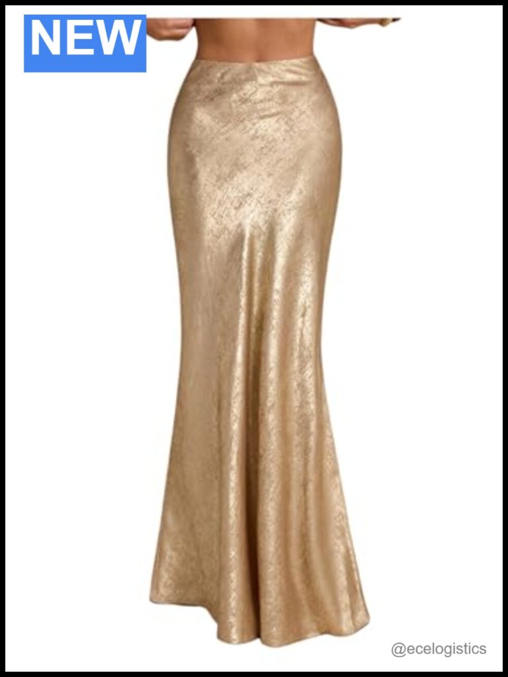 Metallic Flowy Maxi Skirt Fishtail Party Bodycon High Rise